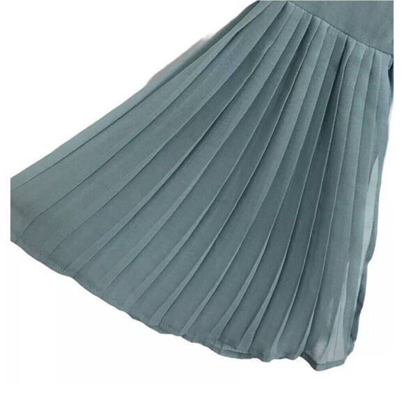 ASOS Pleated Blouse Turquoise Blue / Green Top Peplum Hem Semi Sheer Flared Sz 2 - Picture 4 of 12